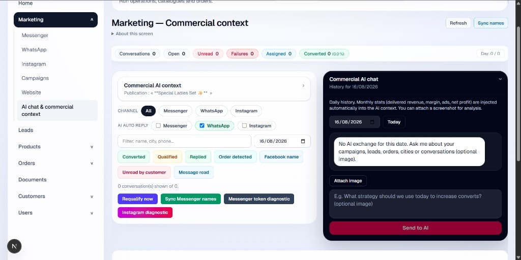 Intelebusiness commercial AI chat and marketing context module